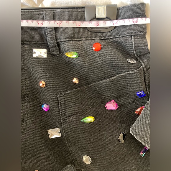 VBRT set of bedazzled jewel wide leg jeans and matching gem jean cropped jacket - Picture 7 of 10